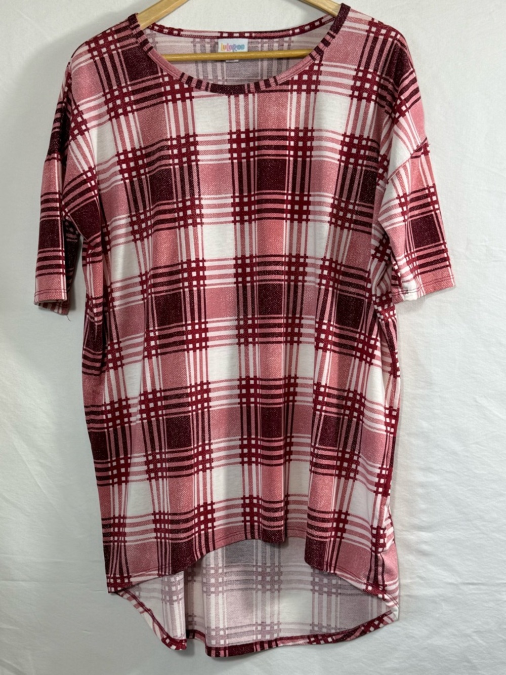 LuLaRoe Pink and Burgundy Plaid Mini Dress
